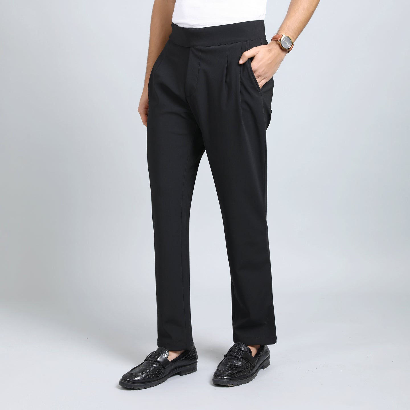 OYSTER BLACK SLIM FIT GURKHA TROUSERS 4798-1